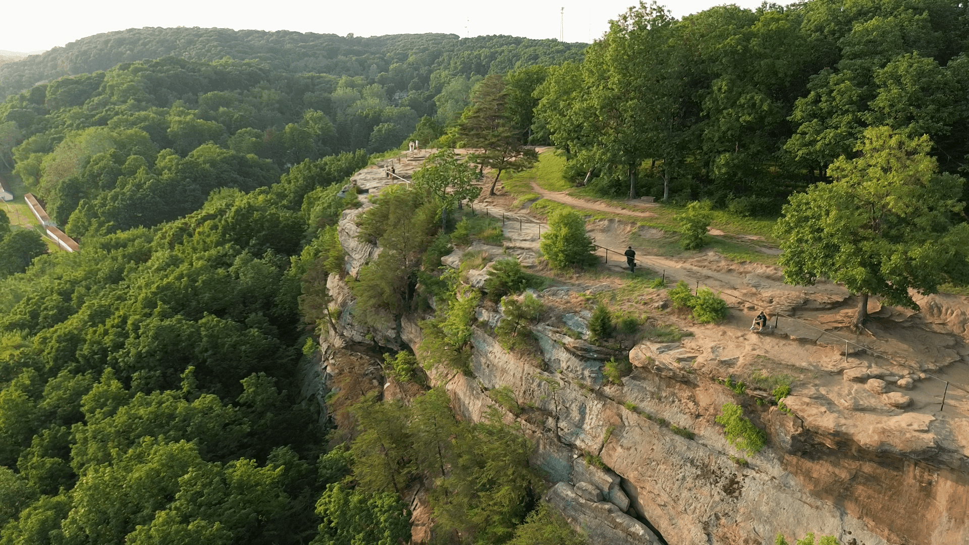 drone image of cliff hiking